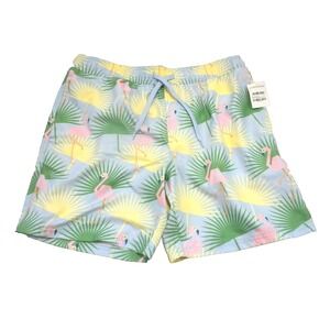 The Rail Swim Trunks Mens‎ L Blue Flamingo Palms Pull On Mesh Lined Shorts NWT
